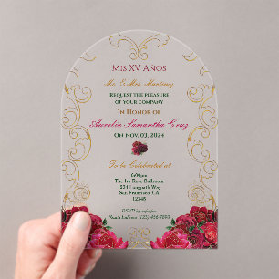 Red Roses Quinceañera Floral Acrylic Invitation