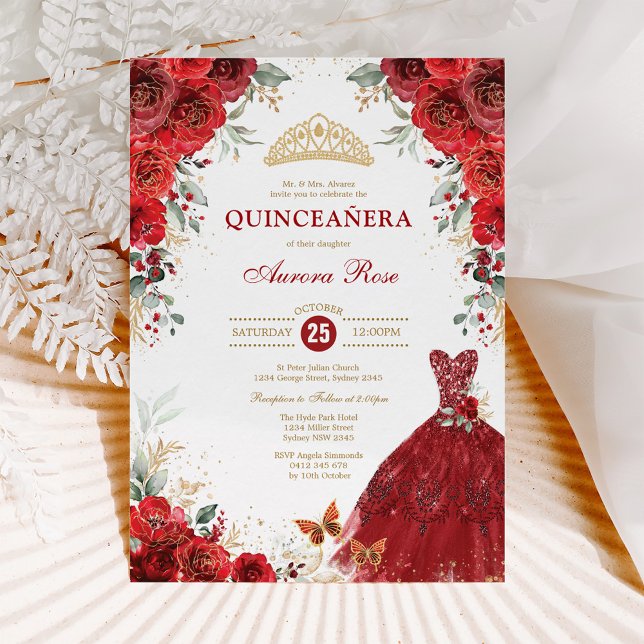 Red Roses Quinceañera Mis Quince 15th Birthday Invitation (Creator Uploaded)