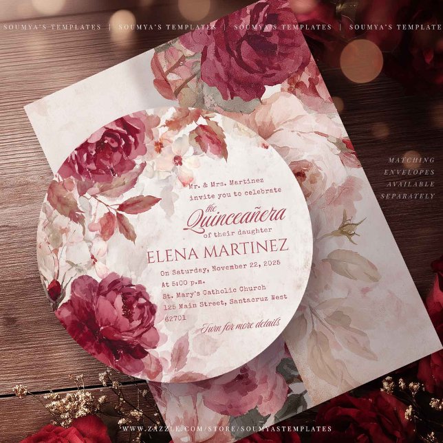 Red Roses Quinceanera Vintage Elegant Invitations (Creator Uploaded)