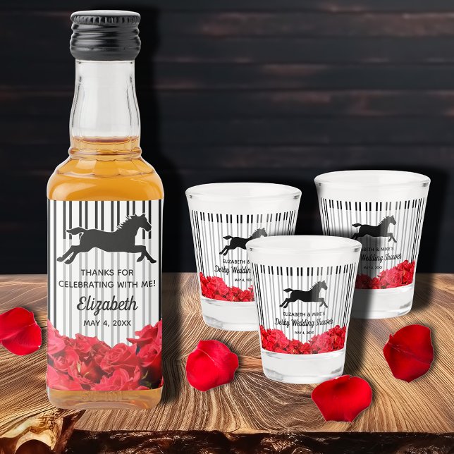 Red Roses Race Horse Derby Wedding Shower Shot Glass (Shot glasses and liquor bottle labels sold separately in our collection.)