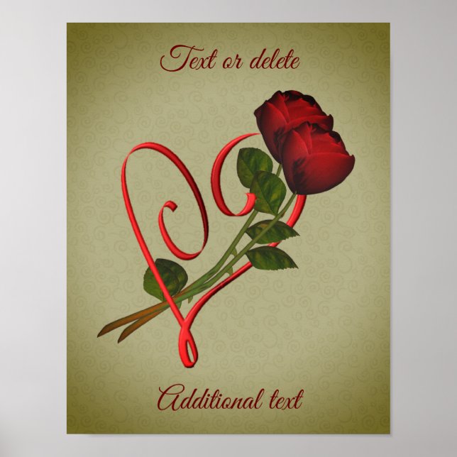 Red Roses Red Heart Elegant Add Your Text Poster (Front)