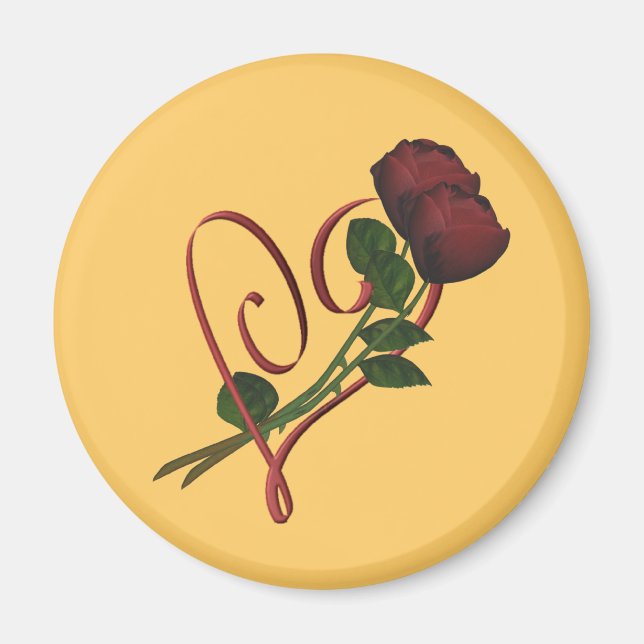 Red Roses Red Heart Flower Magnet (Front)