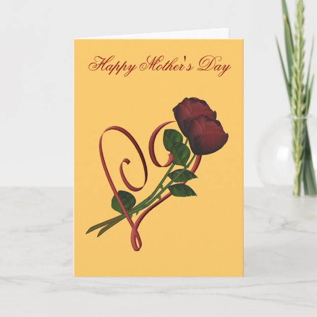 Red Roses Red Heart Flower Mother's Day Card (Front)