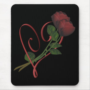 Red Roses Red Heart Flower Mousepad