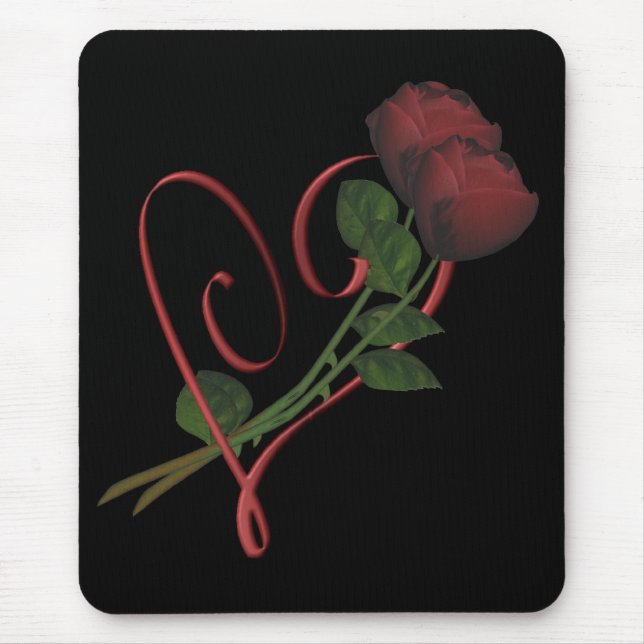 Red Roses Red Heart Flower Mousepad (Front)