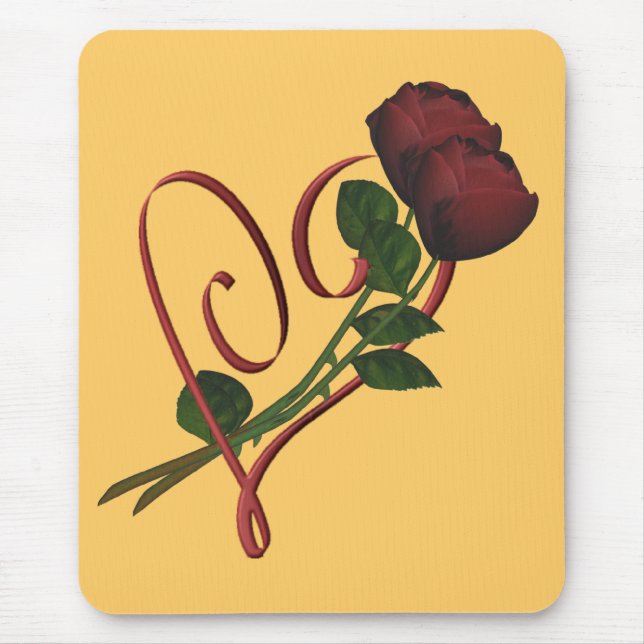 Red Roses Red Heart Flower Mousepad (Front)