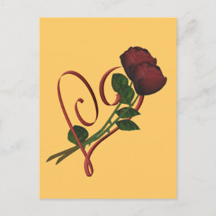 Red Roses Red Heart Flower Postcard
