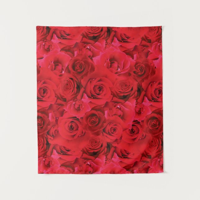 Red Roses Repeating Floral Pattern Tapestry (Front)