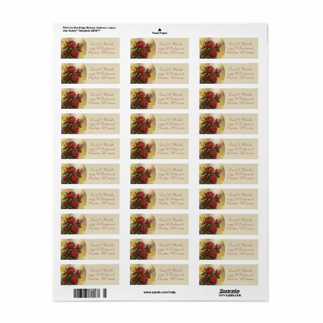 Red Roses Return Address Label (Full Sheet)