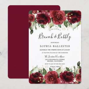 Red Roses Romantic Brunch & Bubbly Bridal Shower Invitation