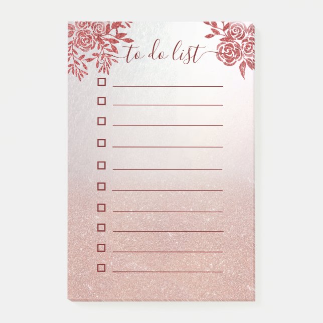 Red roses Rose gold glitter ombre "to do list" Post-it Notes (Front)