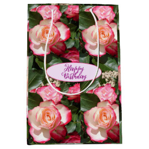 Red Roses Roses White Flower Floral Cottage Garden Medium Gift Bag