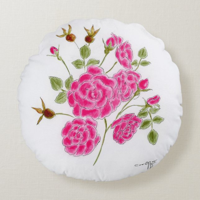 Red roses round cushion (Front)