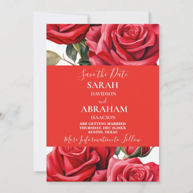 Red Roses Save the Date Invitation (Front)