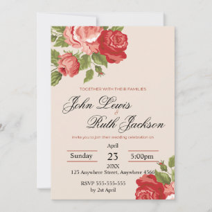Red Roses Script Wedding Invitation Elegant Roma
