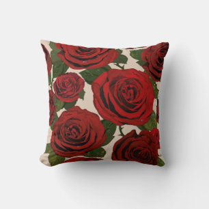 Red roses. Seamless floral background. Cushion
