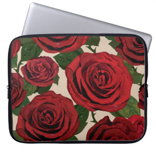 Red Roses: Seamless Floral Background Laptop Sleeve