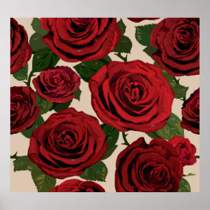 Red Roses: Seamless Floral Background Poster