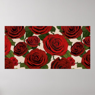 	Red roses. Seamless floral background.  Poster
