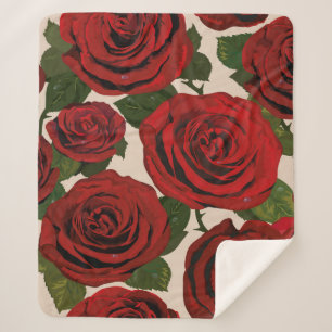 Red roses. Seamless floral background. Sherpa Blanket