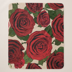 Red Roses: Seamless Floral Background Sherpa Blanket
