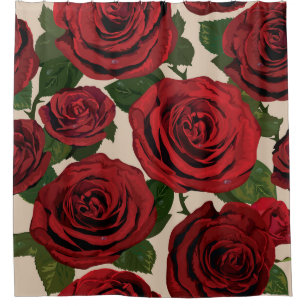 Red Roses: Seamless Floral Background Shower Curtain