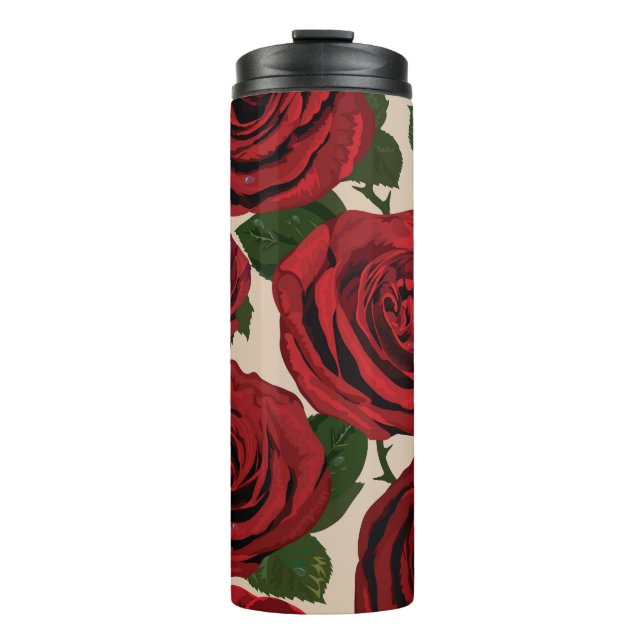 Red Roses: Seamless Floral Background Thermal Tumbler (Front)