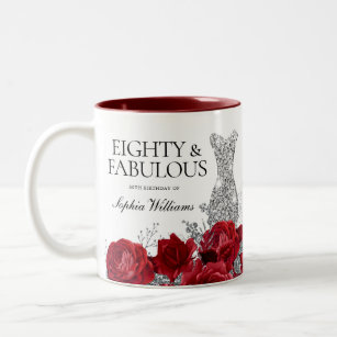 Red Roses Silver Dress 80th Birthday Party Favour Two-Tone Coffee Mug
