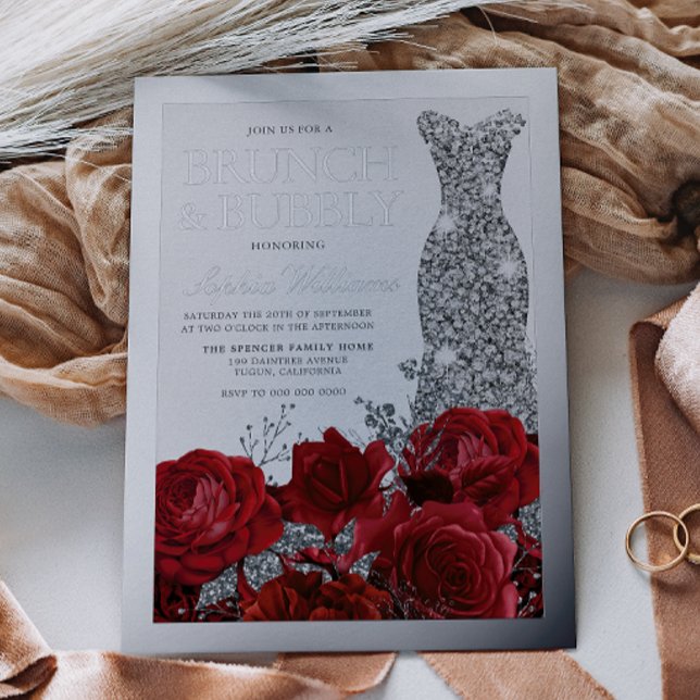 Red Roses & Silver Foil Border Bridal Shower (Creator Uploaded)