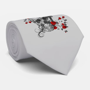 Red Roses Skull Tie