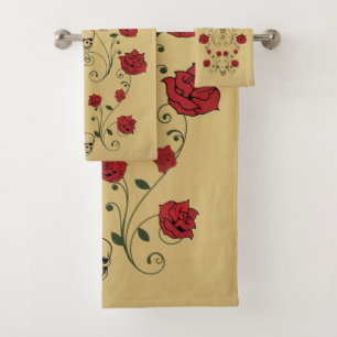 Red Roses & Skulls Bathroom Towel Set