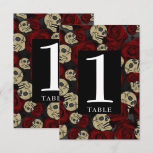 Red Roses Skulls Black Floral Gothic Table Number