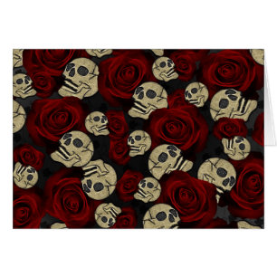 Red Roses & Skulls Black Floral Gothic Thank You