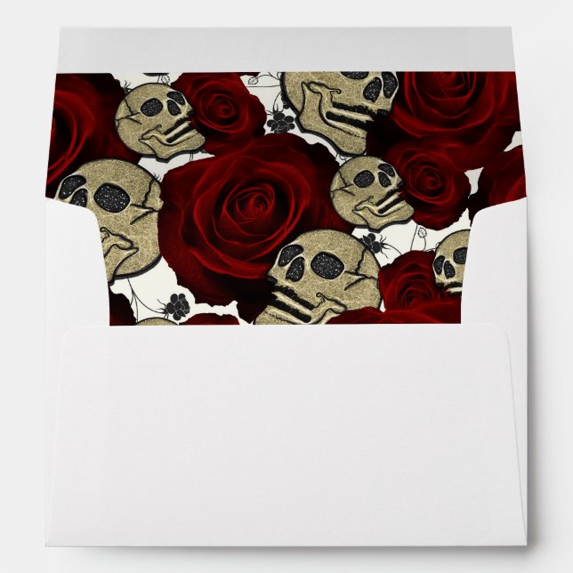 Red Roses & Skulls Black Floral Gothic White Envelope (Back (Bottom))
