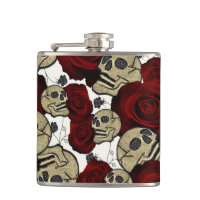 Red Roses & Skulls Black Floral Gothic White