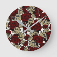 Red Roses & Skulls Black Floral Gothic White
