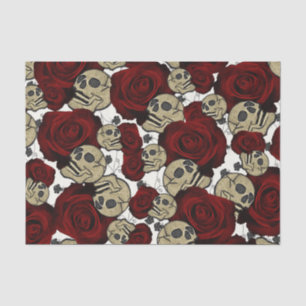 Red Roses & Skulls Black Floral Gothic White Tissue Paper