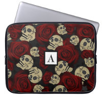 Red Roses & Skulls Gray Black Floral Gothic