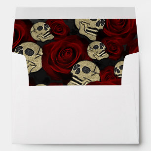 Red Roses & Skulls Grey Black Floral Gothic Envelope