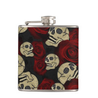 Red Roses & Skulls Grey Black Floral Gothic