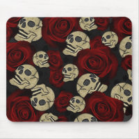 Red Roses & Skulls Grey Black Floral Gothic