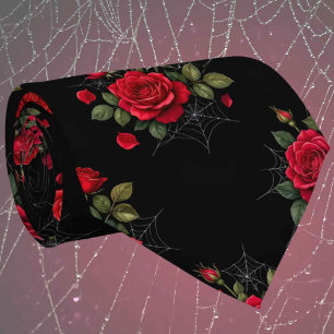 Red Roses & Spider Webs Luxe Gothic Neck Tie