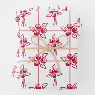 Red Roses Square Motif Wrapping Paper Sheet Set