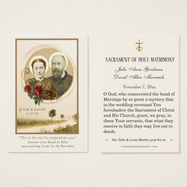 Red Roses St. Zelie & Louis Martin Wedding Card (Front & Back)