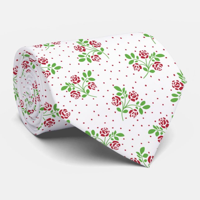 Red Roses Stencil Tie (Rolled)