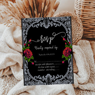 Red Roses,Stripes Gothic  RSVP   Invitation