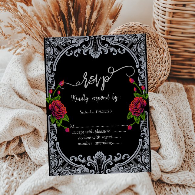 Red Roses,Stripes Gothic  RSVP   Invitation (Creator Uploaded)