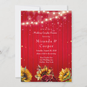 Red roses sunflowers lights wedding couples shower invitation