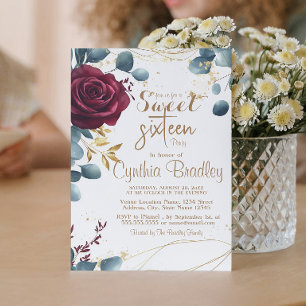 Red Roses Sweet Sixteen Birthday Party Invitation