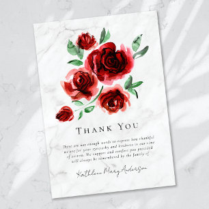 Red Roses Sympathy Funeral  Thank You Card